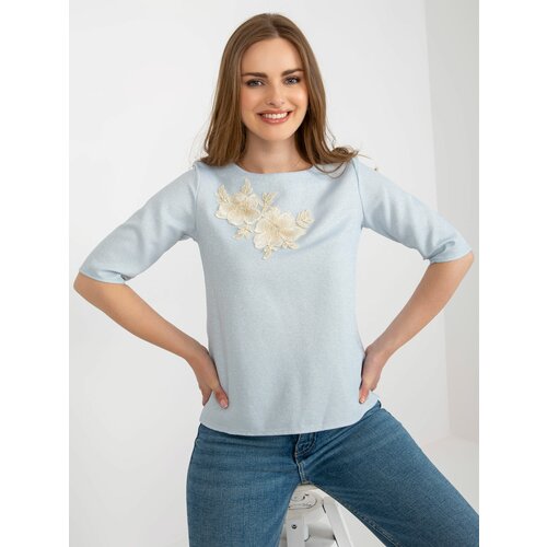 Fashion Hunters Light blue lady's formal blouse with lace Slike