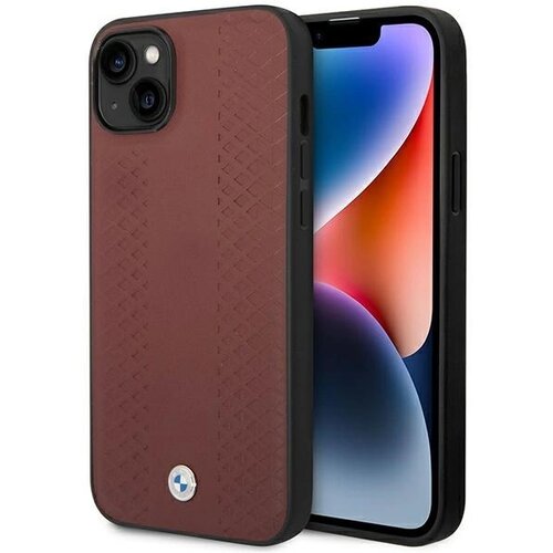 BMW USNJENI OVITEK Z DIAMANTNIM VZORECEM ZA IPHONE 14 BURGUNDY OVITEK, (21896956) Cene