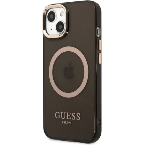 Guess Futrola za iPhone 14 Plus GOLD OUTLINE TRANSLUCENT BLACK MagSafe Slike