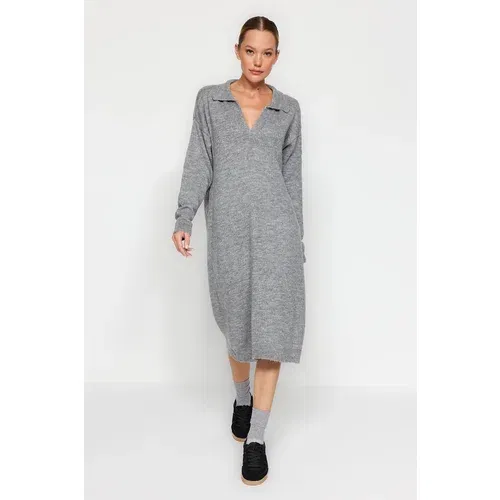 Trendyol Gray Care Collection Midi Knitwear Dress