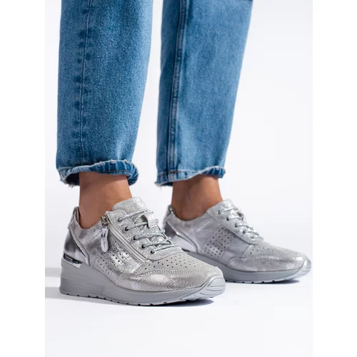 Shelvt Silver leather wedge sneakers