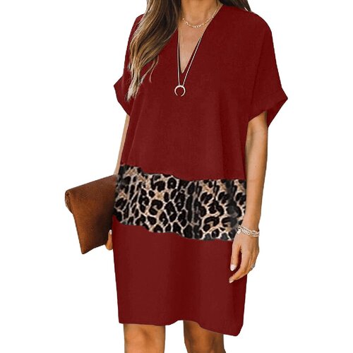 Fenzy Elegantna Mini Haljina S Uzorkom Leoparda Galilea, Bordo Slike