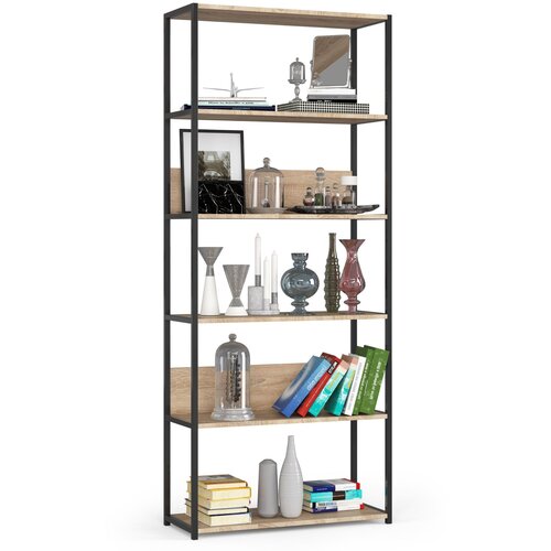 AKORD Metalna loft polica 80 cm - črna-sonoma hrast - 6 polic, (21714300) Cene