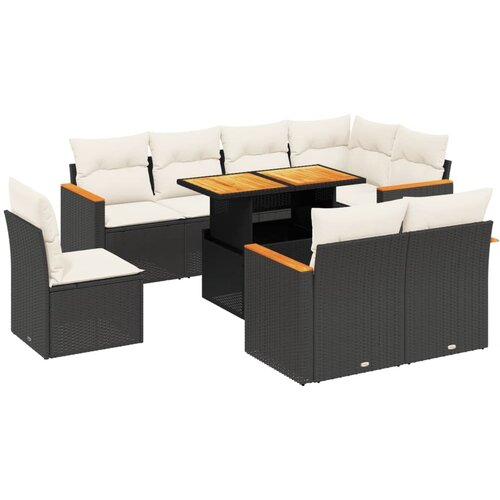 Maison Chic Seti vrtnega pohištva - Vrtna garnitura - Vrtni pohištvo set 9-delna z blazinami črn poli ratan, (21804259) Cene