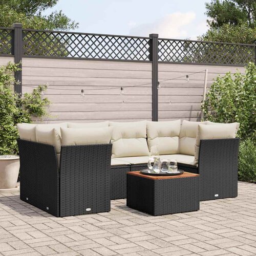  7-dijelni set vrtnih sofa od poliratana s jastucima crni Crna 62 x 62 x 69 cm Cene