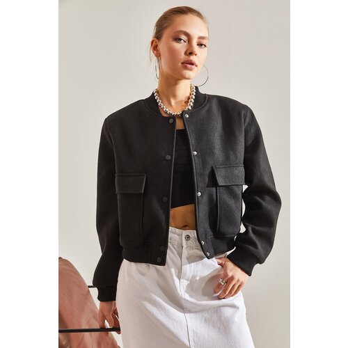 Bianco Lucci Women&amp;#039;s Big Pocket Stamp Bomber Jacket Slike