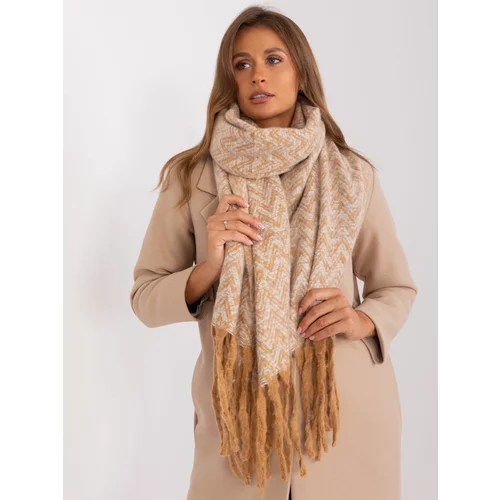 Fashion Hunters Camel and white patterned scarf with fringe