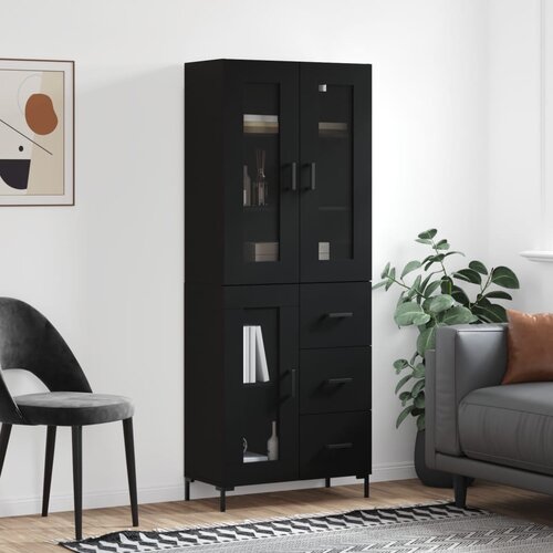 vidaXL Visoka komoda črna 69,5x34x180 cm inženirski les Cene