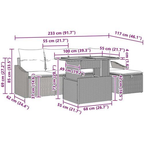 VidaXL Vrtna garnitura - 6-dijelni set vrtnih sofa s jastučićima Bež Poli rattan Slike