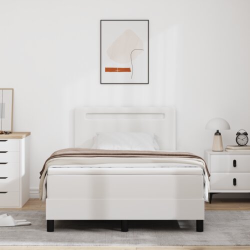 Box Spring krevet s madracem bijela boja 120 x 200 cm umjetna koža Slike