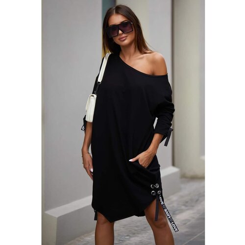 Fasardi Asymmetrical oversize dress with ties black Slike
