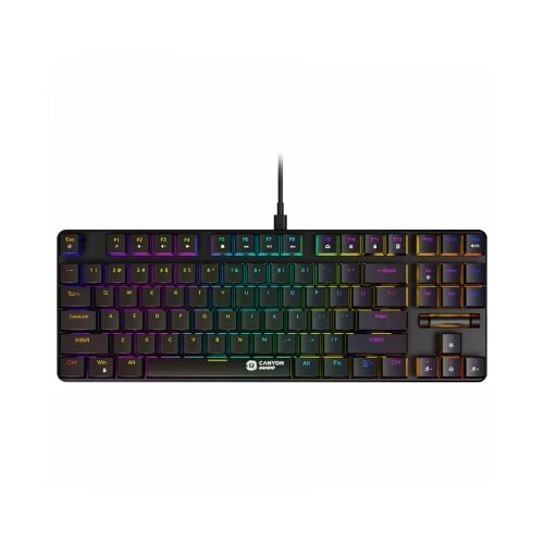 Canyon Cometstrike GK-50, 87keys Mechanical keyboard, 50million times life, GTMX red switch, RGB backlight, 20 modes, 1.8m PVC cable, metal material + ABS, US layout, size: 354*126*26.6mm, weight:624g, black Slike