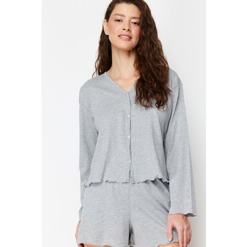 Trendyol Gray Melange 100% Cotton Tshirt-Shorts Knitted Pajama Set Cene