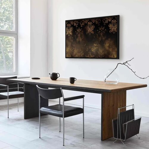  Slika - Baroque Ornaments in Patinated Gold and Browns: Retro Motif 60x40 U crnom drvenom okviru Slike