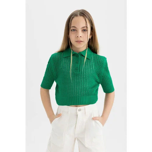 Defacto Girl's Crop Polo Neck Sweater