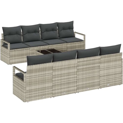  9-dijelni vrtni set sofa s jastučićima svjetlosivog poli ratana 2-sjedalna vrtna sofa s jastučićima sivog poli ratana Cene