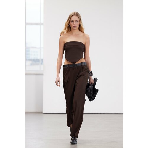 Trendyol Limited Edition Brown Belted Woven Trousers Slike