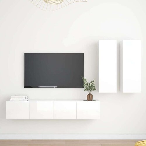  4-dijelni set TV ormarića visoki sjaj bijeli od iverice Slike