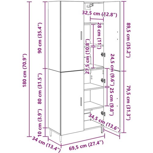  Kuhinjski ormarić Crni hrast 69 5 x 34 x 180 cm Slike