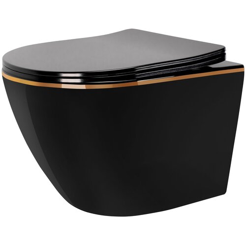 Rea Viseća WC ŠKOLJA Rea CARLO Mini Rimless Duroplast Flat Black Gold Edge Cijene