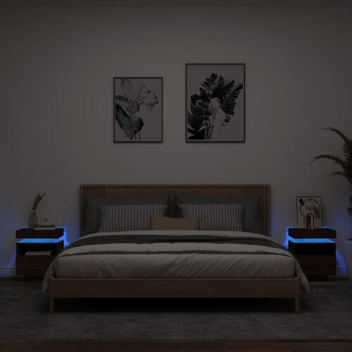  The Living Store Nočna omarica z LED lučkami 2 kosa rjavi hrast 40x39x48,5 cm - Nočna Omarica, (21448580) Slike