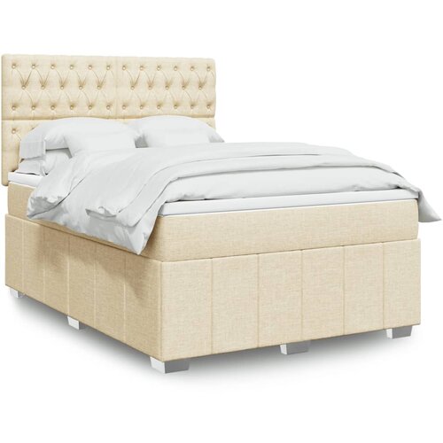 vidaXL Box spring postelja z vzmetnico krem 140x190 cm blago Cene