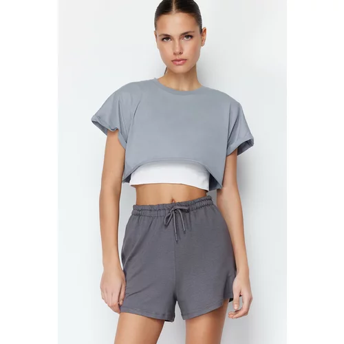 Trendyol Anthracite Basic Knitted Shorts with Elastic Waist & Bermuda
