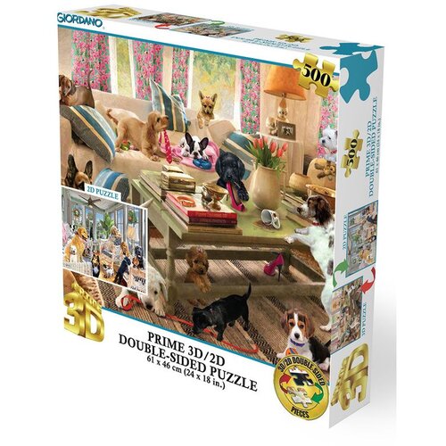 Puzzle 2D/3D - Psi u dnevnom boravku / Psi na verandi 500 ko Slike