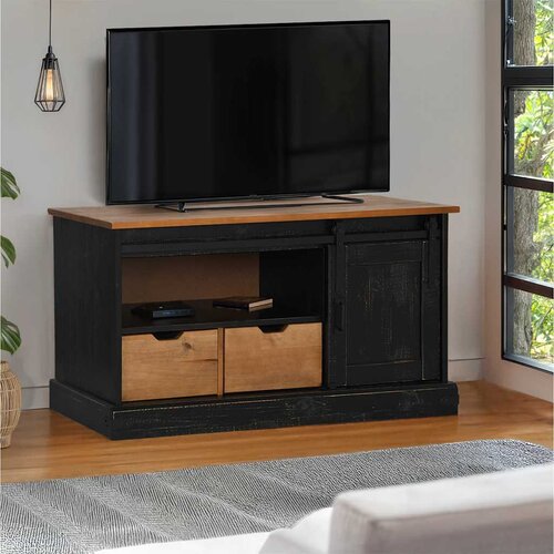 TV ormarić HALDEN s kliznim vratima crni 110x40x60 cm puno drvo Cene