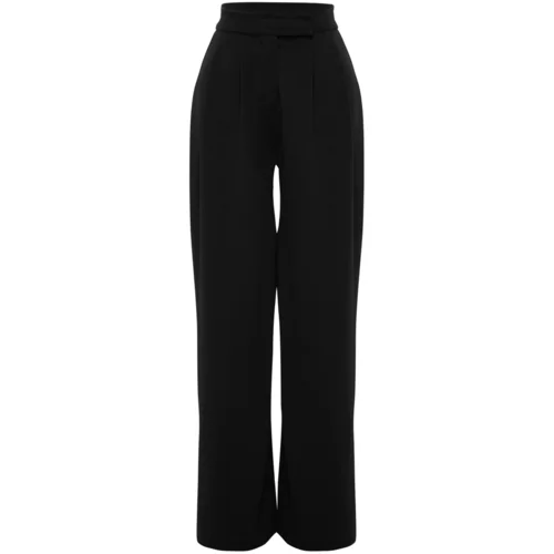 Trendyol Black High Waist Pleated Wide Leg Knitted Pants with Velcro Belt