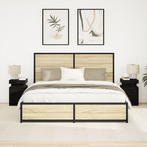 VidaXL Noćni ormarić s LED svjetlima 2 kom Crna hrast 35x39x55 cm Slike