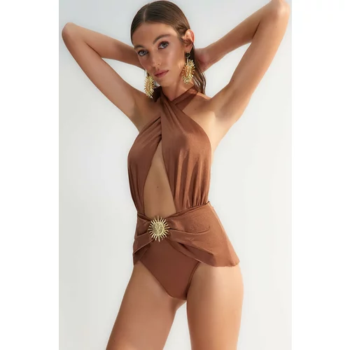 Trendyol X Zeynep Tosun Brown Sun Accessory Detailed Swimsuit