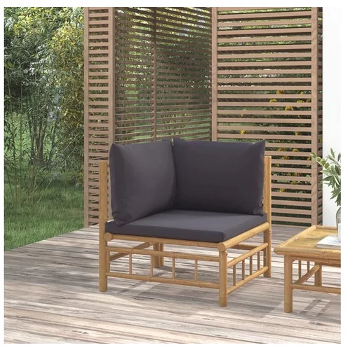  Vrtni kotni kavč s temno sivimi blazinami bambus
