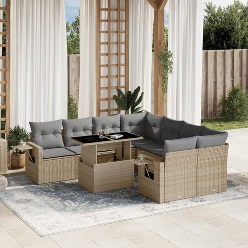 VidaXL 9-dijelni set vrtnih sofa s jastucima bež od poliratana Slike