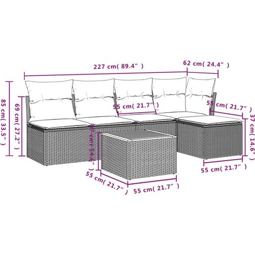 VidaXL 6-dijelni set vrtnih sofa s jastucima crni od poliratana Slike
