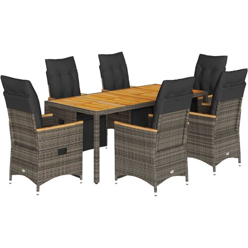  7-dijelni vrtni bistro set od poliratana s jastucima sivi Siva 190 x 90 x 75 cm Slike