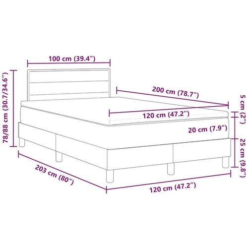 VidaXL Box spring krevet Tamno smeđa 120 x 200 cm tkanina Slike