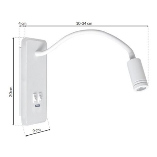 LED fleksibilna zidna lampica sa USB BASE LED/8W+LED/2W/230V bela Slike
