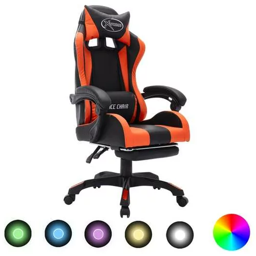  Racing stol z RGB LED lučkami oranžno in črno umetno usnje
