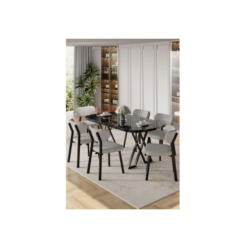 Hanah home Set trpezarijskog stola i stolica (7 delova) Axton Black Marble Grey Cene