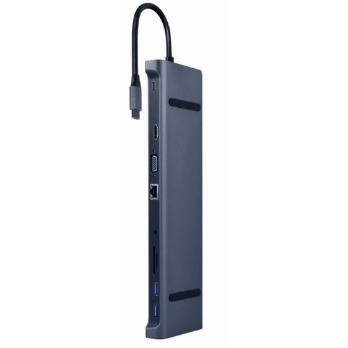 Gembird A-CM-COMBO10-01 USB Type-C 10-in-1 multi-port adapter(USB hub+HDMI+VGA+PD+card r+LAN+3.5mm) Cene