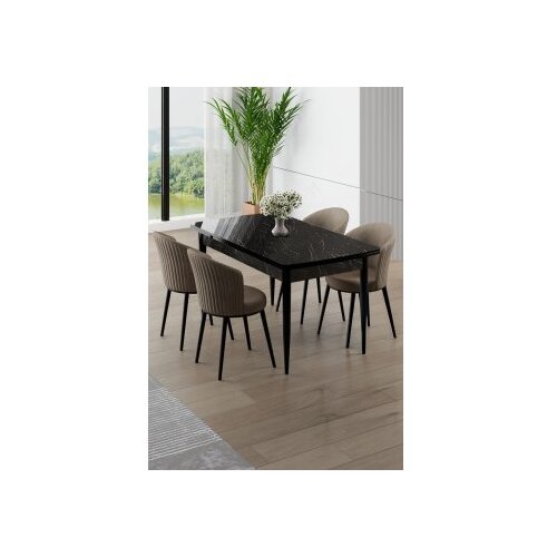 Hanah home Rasklopivi trpezarijski sto i stolice (5 delova) Asfel Black Marble Cappuccino Cene