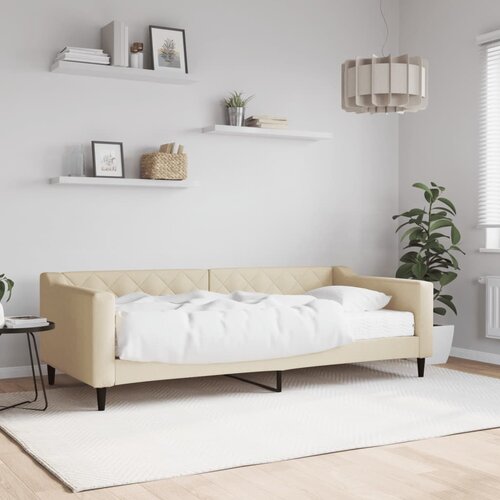 VidaXL Dnevna postelja z vzmetnico krem 90x200 cm blago Slike