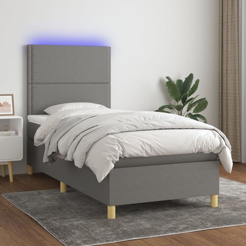 VidaXL Krevet box spring s madracem LED tamnosivi 90x200 cm tkanina Slike
