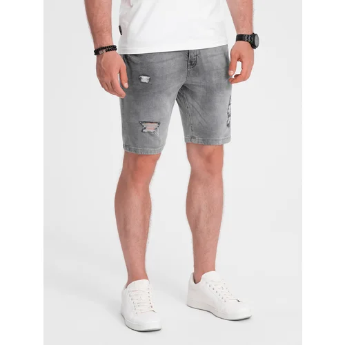 Ombre Men's denim short shorts with holes - gray