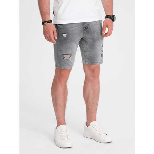 Ombre Men&amp;#039;s denim short shorts with holes - gray Slike