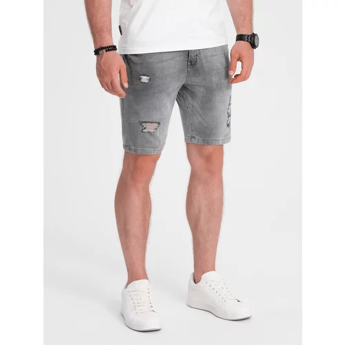 Ombre Men's denim short shorts with holes - gray