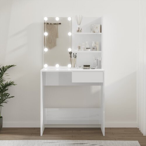 The Living Store Toaletna mizica z LED lučkami visok sijaj bela 74,5x40x141 cm - Toaletna Mizica, (21671122) Cene