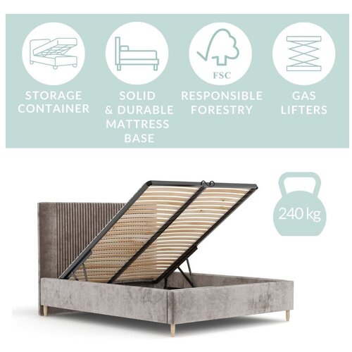Maison de R&amp;ecirc;ve Sivi tapecirani bračni krevet s prostorom za odlaganje s podnicom 200x200 cm Etero &amp;ndash; Slike