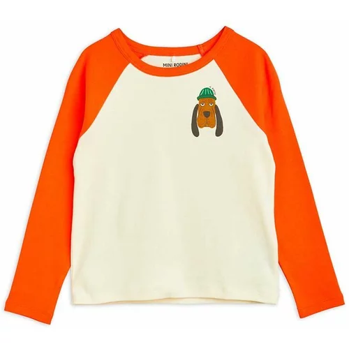 Mini Rodini Otroška bombažna majica z dolgimi rokavi bež barva